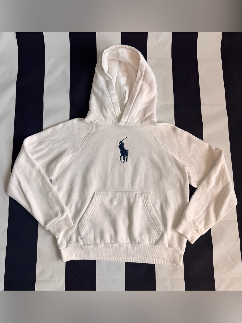 Polo by Ralph Lauren White Hoodie with Navy Embroidered Polo Player
